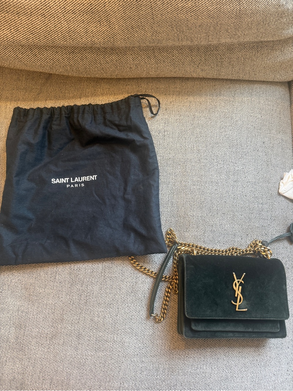 Saint Laurent Sunset Green Suede Monogram Chain Crossbody